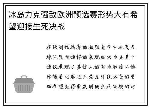 冰岛力克强敌欧洲预选赛形势大有希望迎接生死决战 冰岛力克强敌欧洲预选赛形势大有希望迎接生死决战