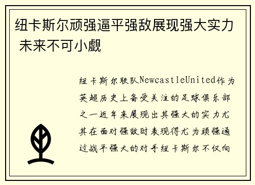 纽卡斯尔顽强逼平强敌展现强大实力 未来不可小觑 纽卡斯尔顽强逼平强敌展现强大实力 未来不可小觑